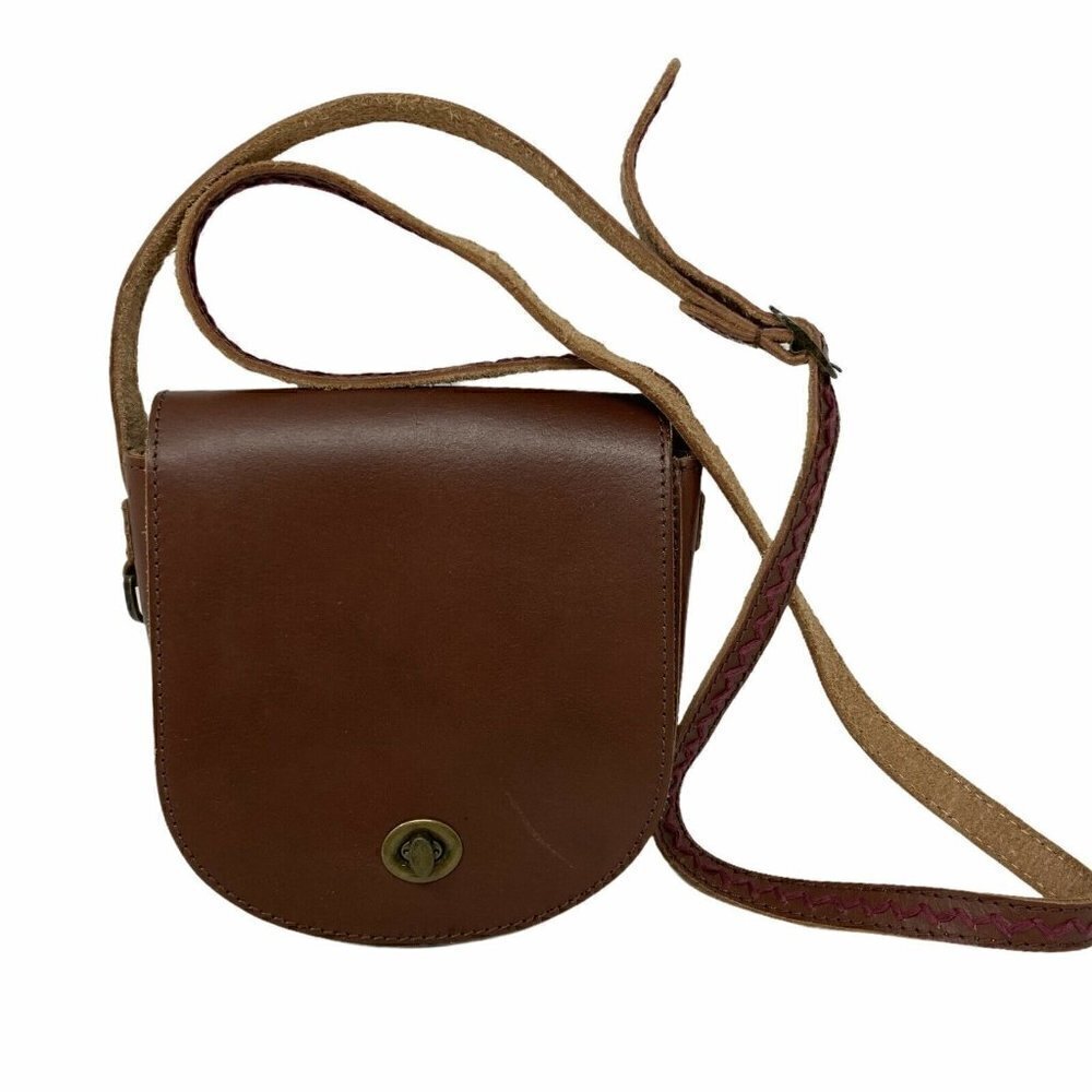 Jasper & Jeera Anthro Brown Leather Saddle Bag Purse Crossbody Turn Lock Flap